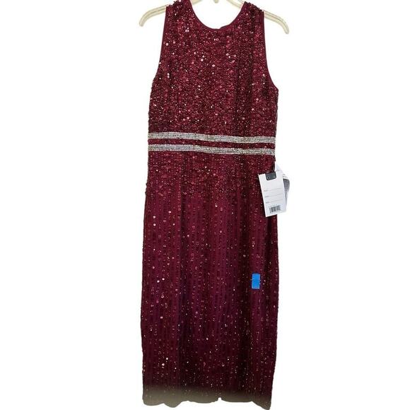 Mac Duggal 10509 Vertical Sequin Midi Sheath Dress 10 Burgundy $398 - Picture 6 of 16